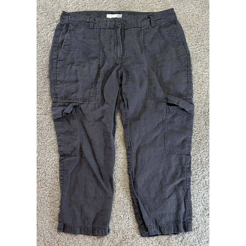 Eileen Fisher Cargo Capri Pants Womens 6 Gray 100% Organic Linen